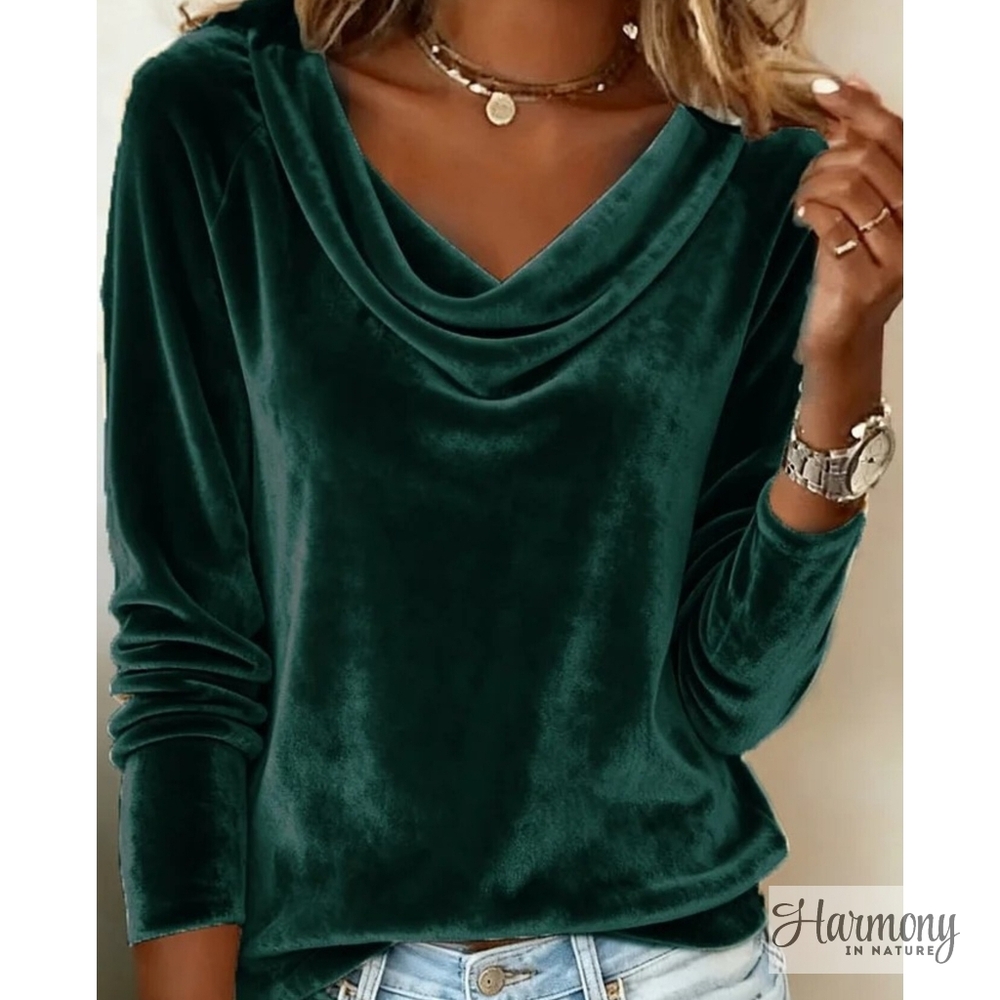 Velvet Whisper Cowl Neck Top - Green